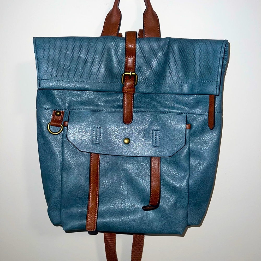 Stylish Blue Leather Backpack